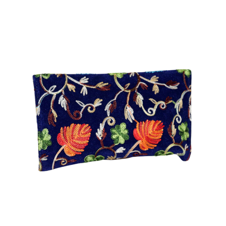 Velvet Beaded Clutch Bag with Gold Chain in Vibrant Floral Design